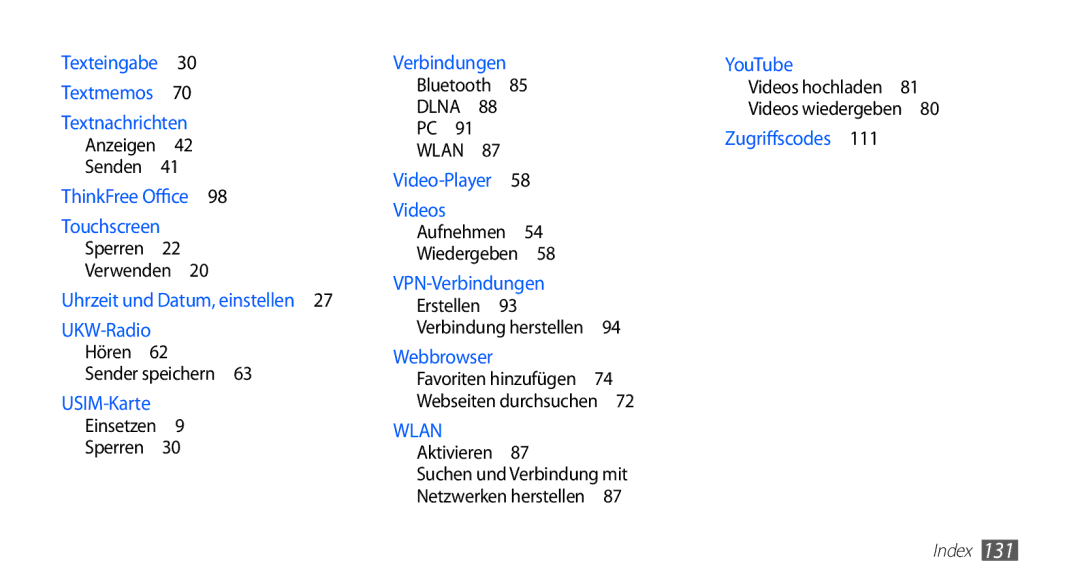 Samsung GT-S5830OKAEPL, GT-S5830OKZDBT, GT-S5830OKYXEG, GT-S5830OKADBT, GT-S5830OKACOS manual Wlan, Videos wiedergeben  